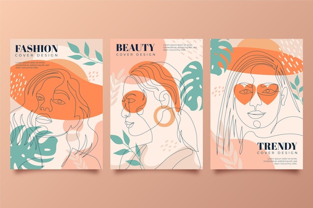 hand drawn trendy fashion portraits cover collection