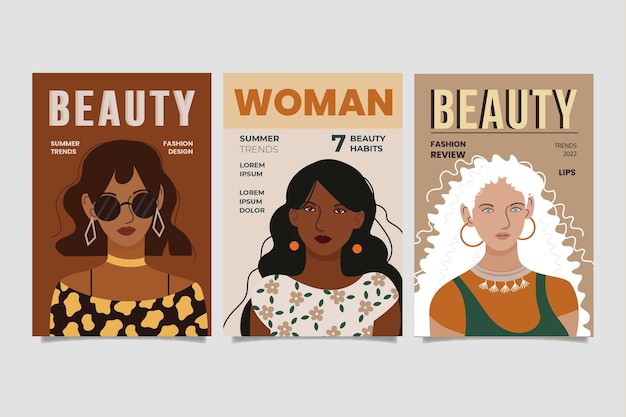 Vector Templates: Hand drawn trendy fashion portraits cover collection [Free Vector Download]