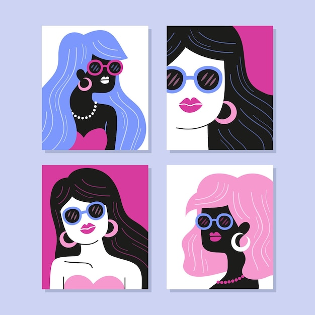 Free vector hand drawn trendy fashion portraits cover collection