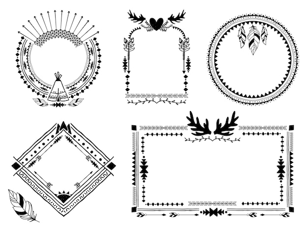 Free vector hand drawn tribal frames. vintage border, decoration ethnic art element, vector illustration