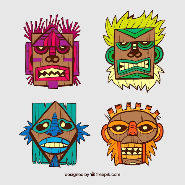 Free vector hand drawn tribal masks