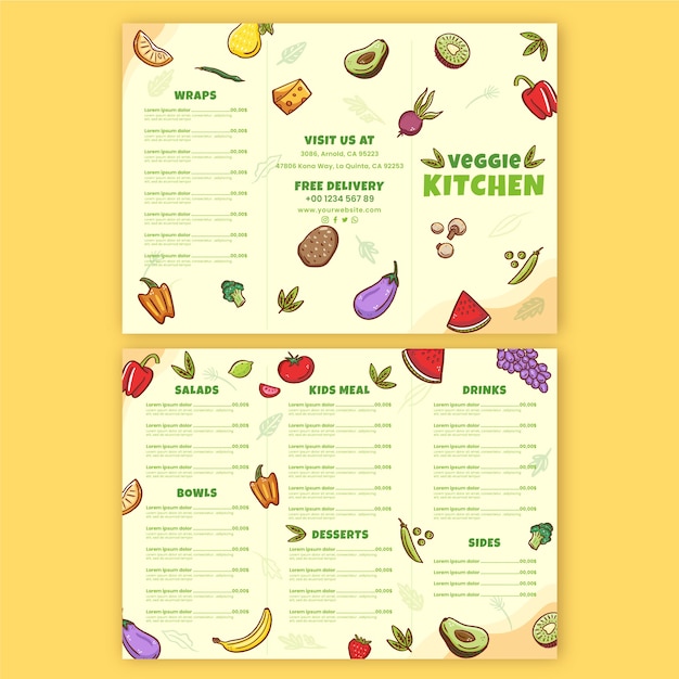 Free vector hand drawn trifold menu template