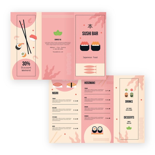 Hand drawn trifold menu template