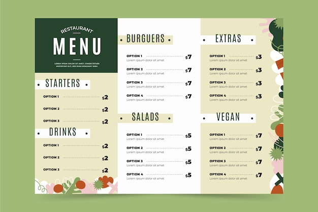 Hand drawn trifold menu template