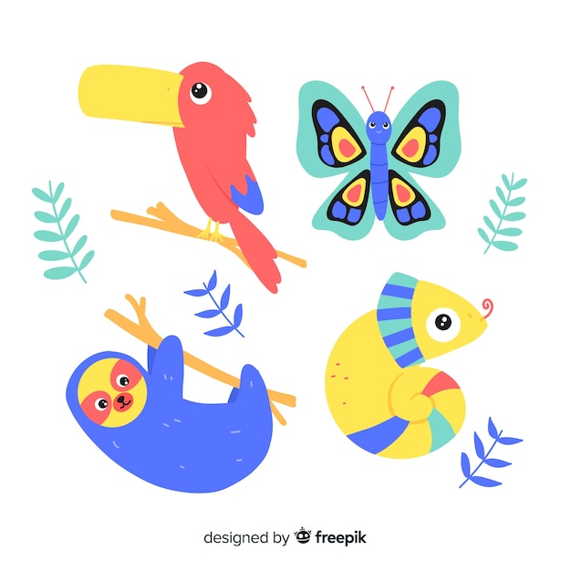 Free vector hand drawn tropical animal collection