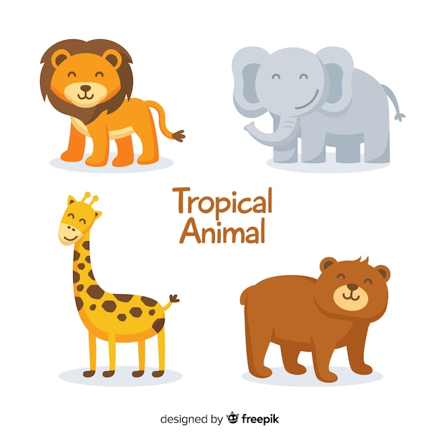Бесплатное векторное изображение Ручной обращается коллекция тропических животных