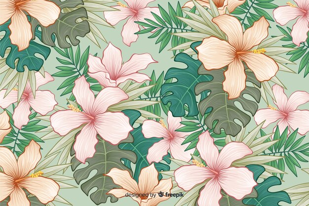 手描きの熱帯の花の背景