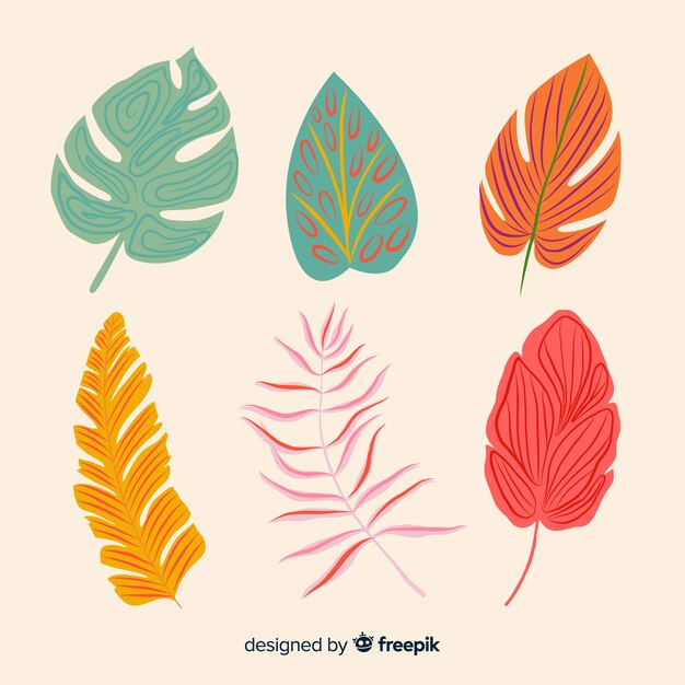 Free vector hand drawn tropical flowers and leaves