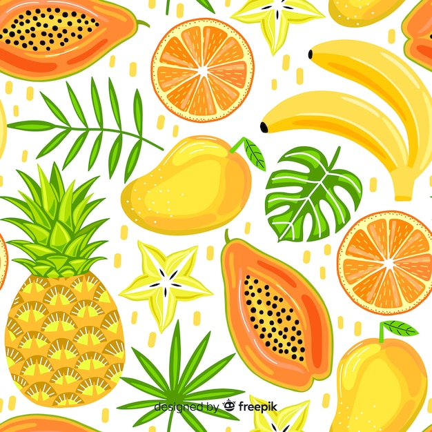 Vettore gratuito modello di frutta tropicale disegnato a mano