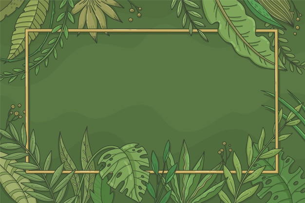 Hand drawn tropical leaves background