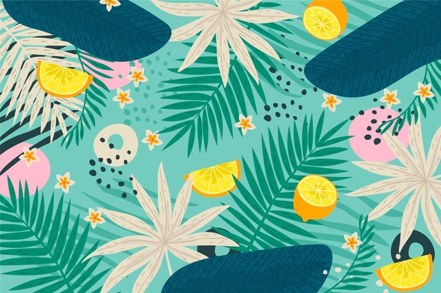 Hand drawn tropical leaves background