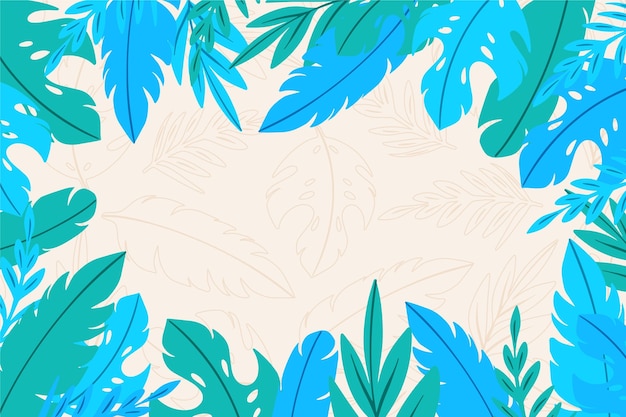 Hand drawn tropical leaves background