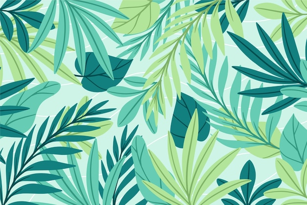 Hand drawn tropical leaves background