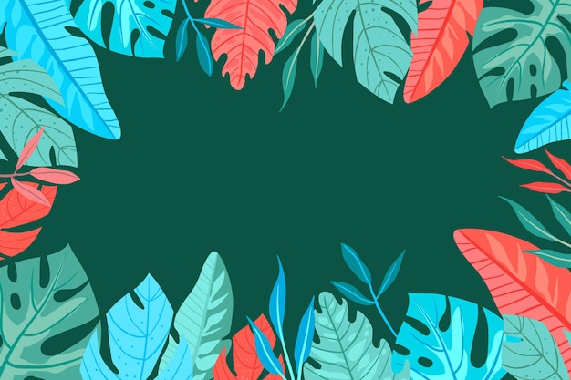 Hand drawn tropical leaves background