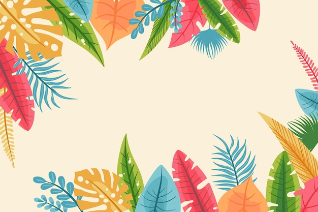 Hand drawn tropical leaves background