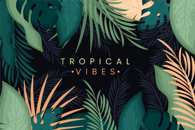 Hand drawn tropical leaves background