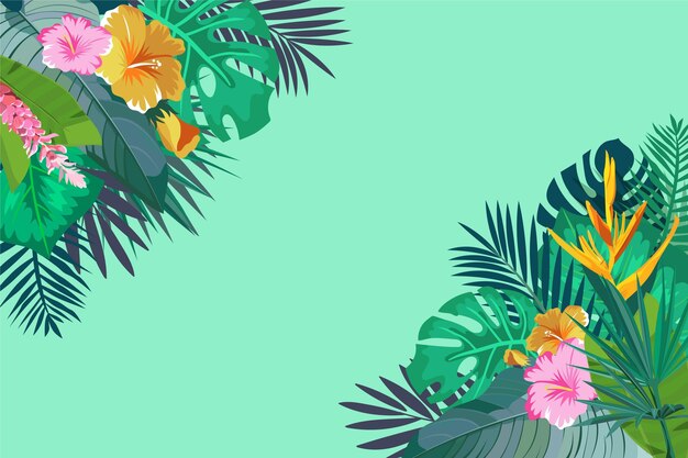 Hand drawn tropical leaves background