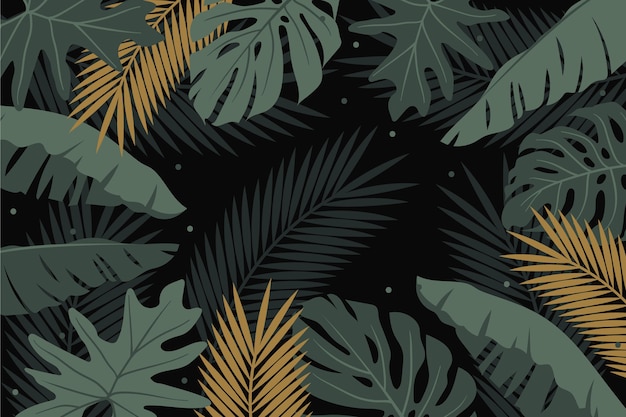 Hand drawn tropical leaves background