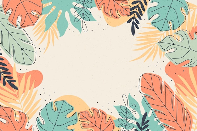 Hand drawn tropical leaves background