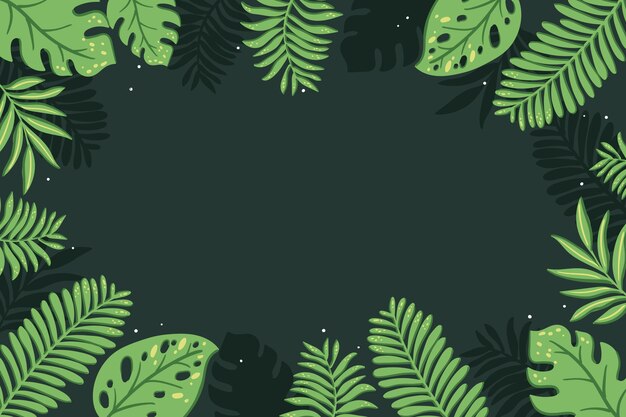 Hand drawn tropical leaves background