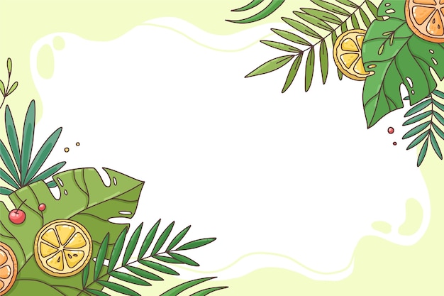 Hand drawn tropical leaves background