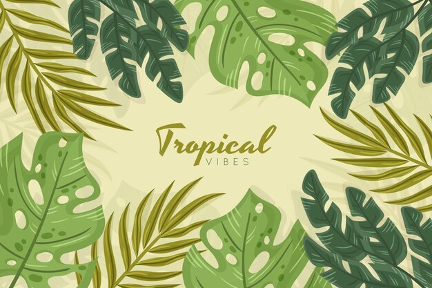 Hand drawn tropical leaves background