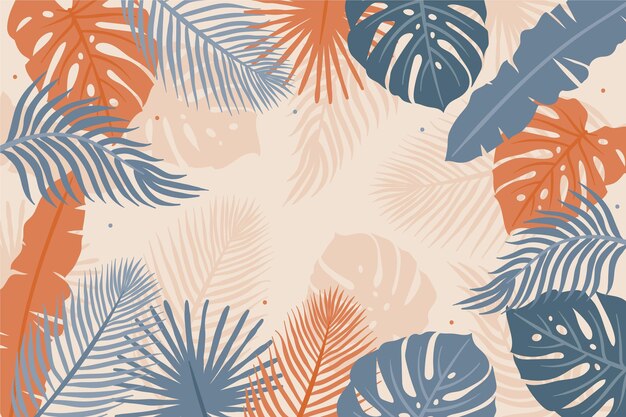 Hand drawn tropical leaves background