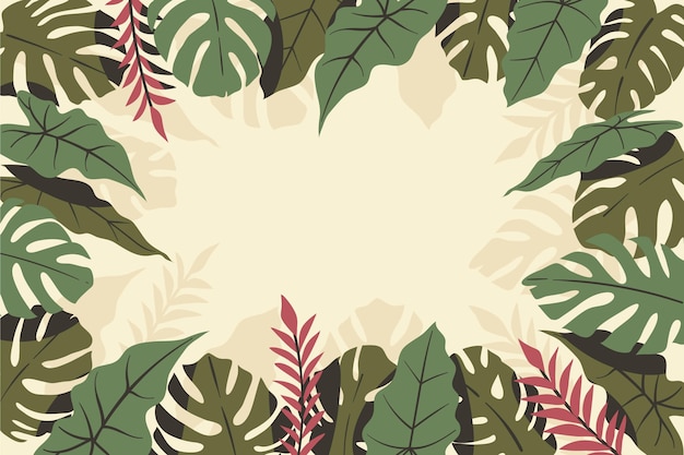 Hand drawn tropical leaves background