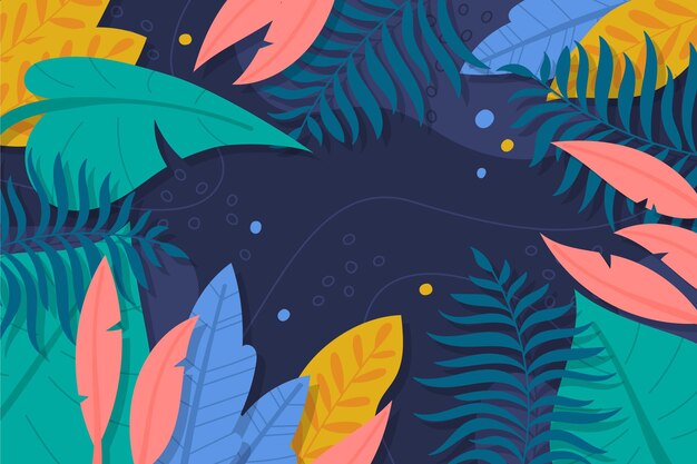 Hand drawn tropical leaves background