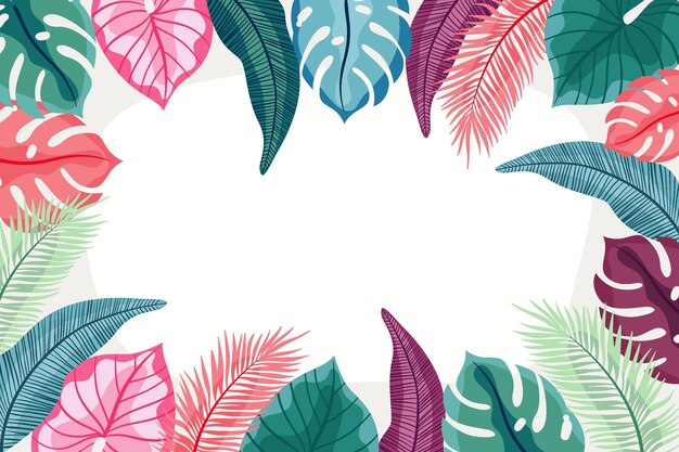 Hand drawn tropical leaves background