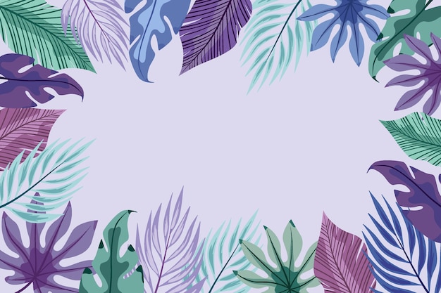 Hand drawn tropical leaves background