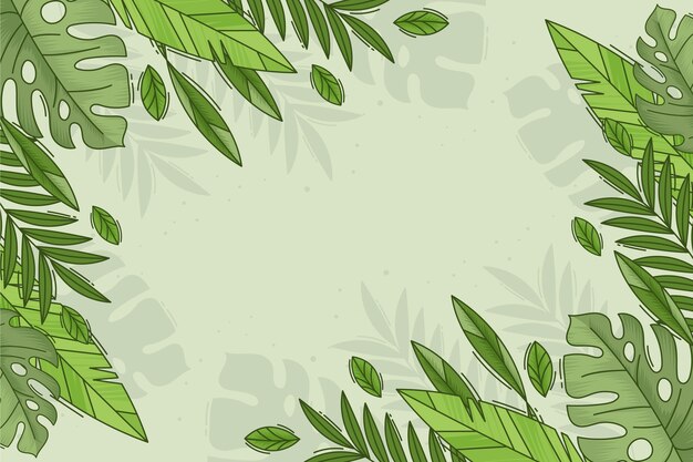 Hand drawn tropical leaves background