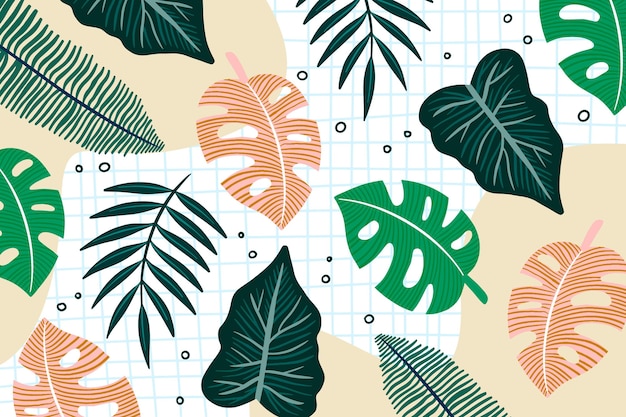Бесплатное векторное изображение Ручной обращается тропические листья фон