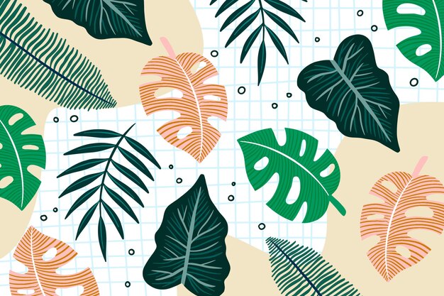 Hand drawn tropical leaves background