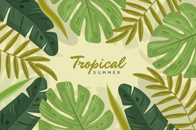 Hand drawn tropical leaves background