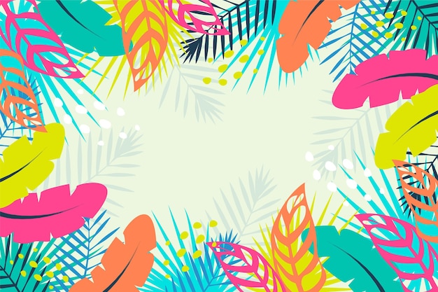 Hand drawn tropical leaves background