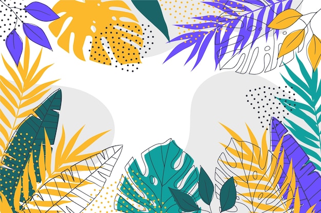 Hand drawn tropical leaves background