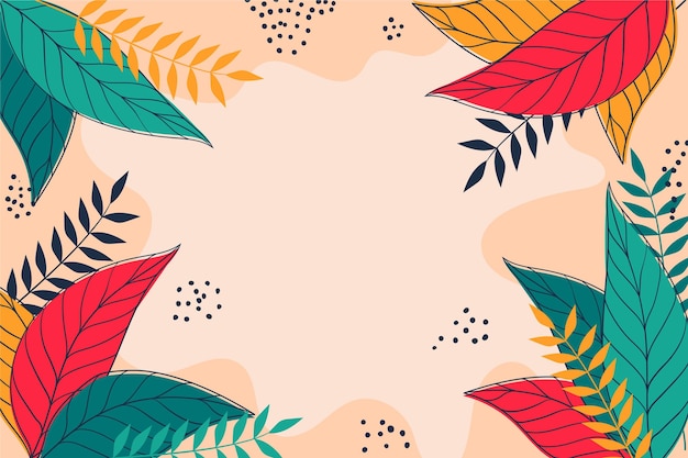 Hand drawn tropical leaves background