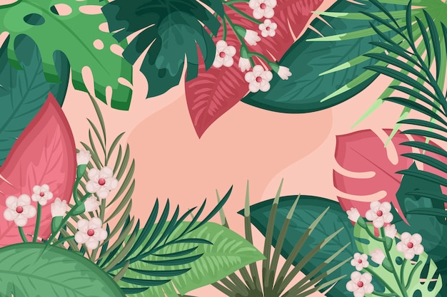 Hand drawn tropical leaves background