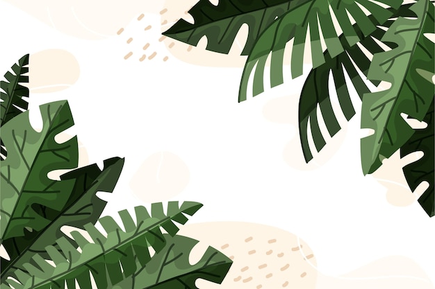 Hand drawn tropical leaves background