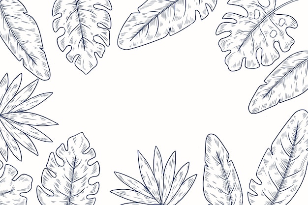 Бесплатное векторное изображение Ручной обращается тропический фон листья