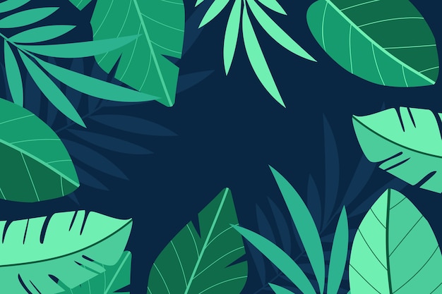 Hand drawn tropical leaves background