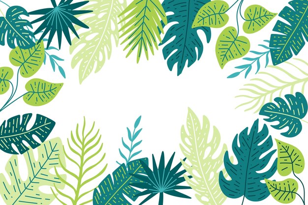 Hand drawn tropical leaves background