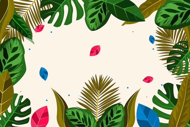 Hand drawn tropical leaves background
