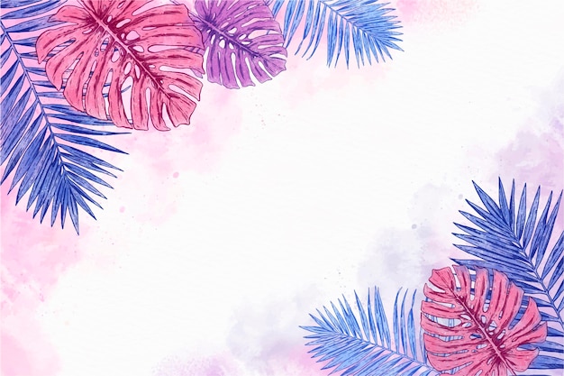 Hand drawn tropical leaves background