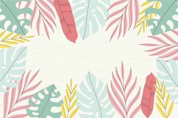 Hand drawn tropical leaves summer background