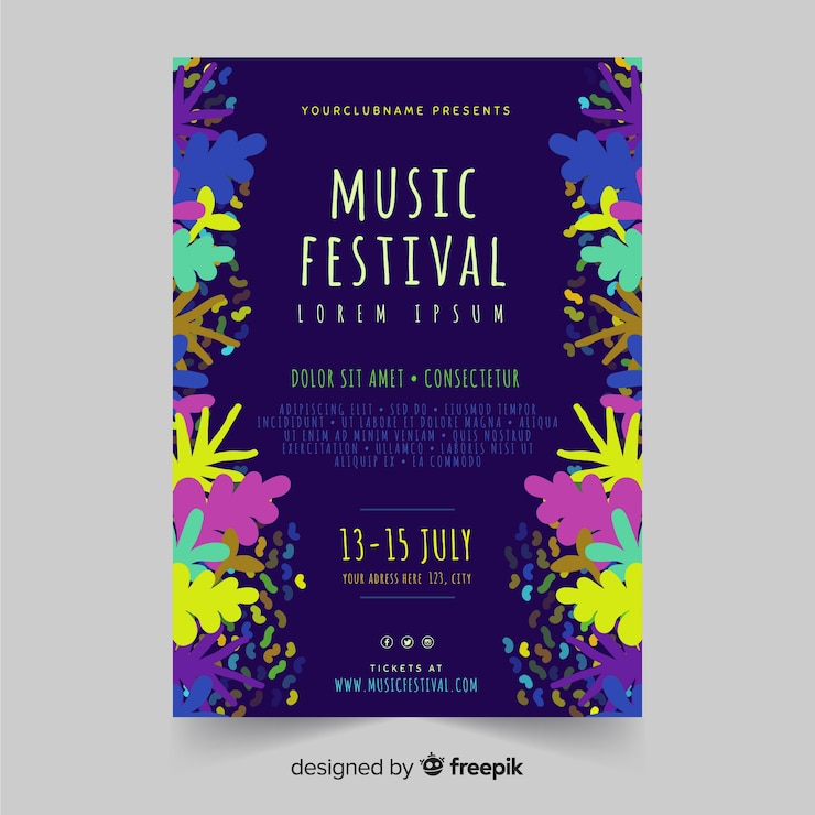 Free Vector hand drawn tropical music festival poster template