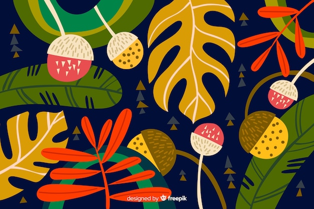 Vettore gratuito fondo disegnato a mano delle piante tropicali