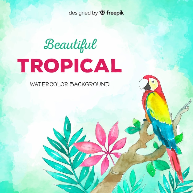 Free vector hand drawn tropical plants and bird background