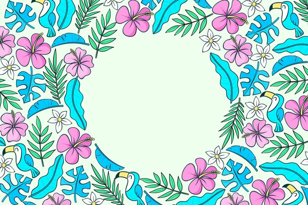 Free vector hand drawn tropical summer background with flowers